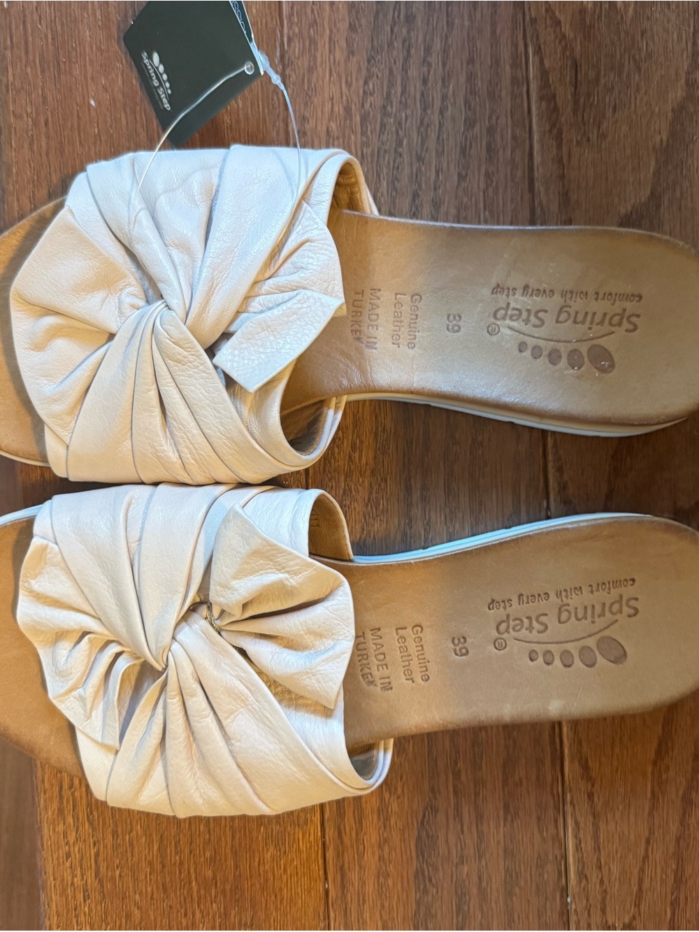 Spring Step Leather Light Pink Knot Slide Sandals - Picture 5 of 10